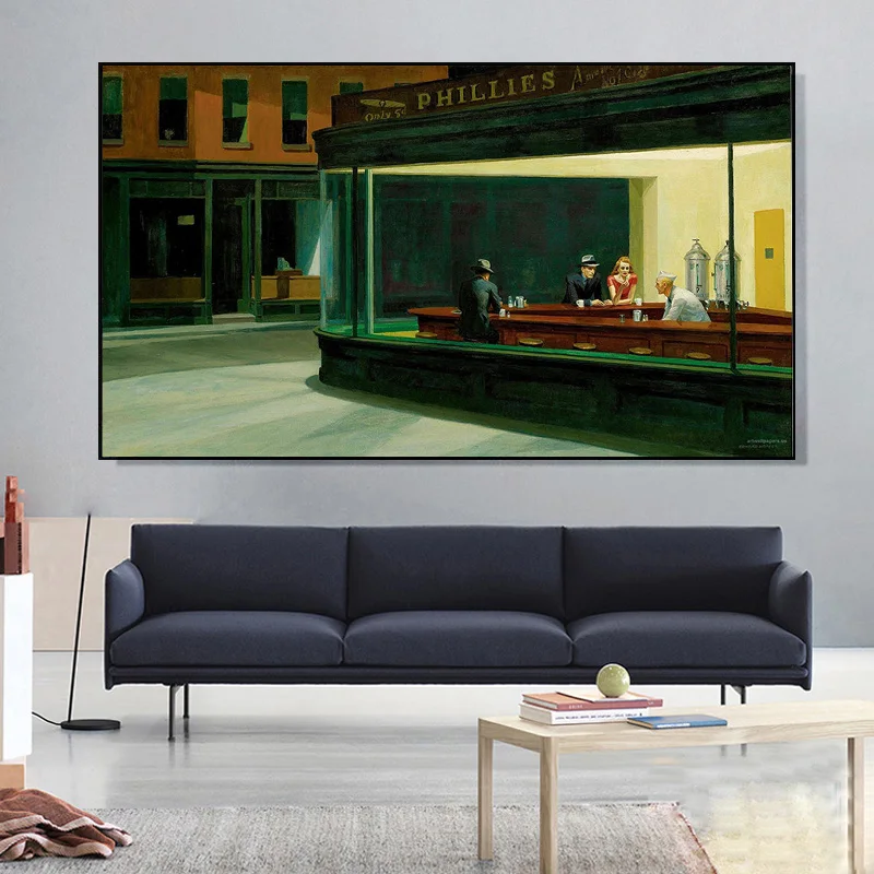 

Famous Canvas Painting Nighthawks By Edward Hopper Poster and Prints Wall Art Pictures for Living Room Home Decoration Cuadros