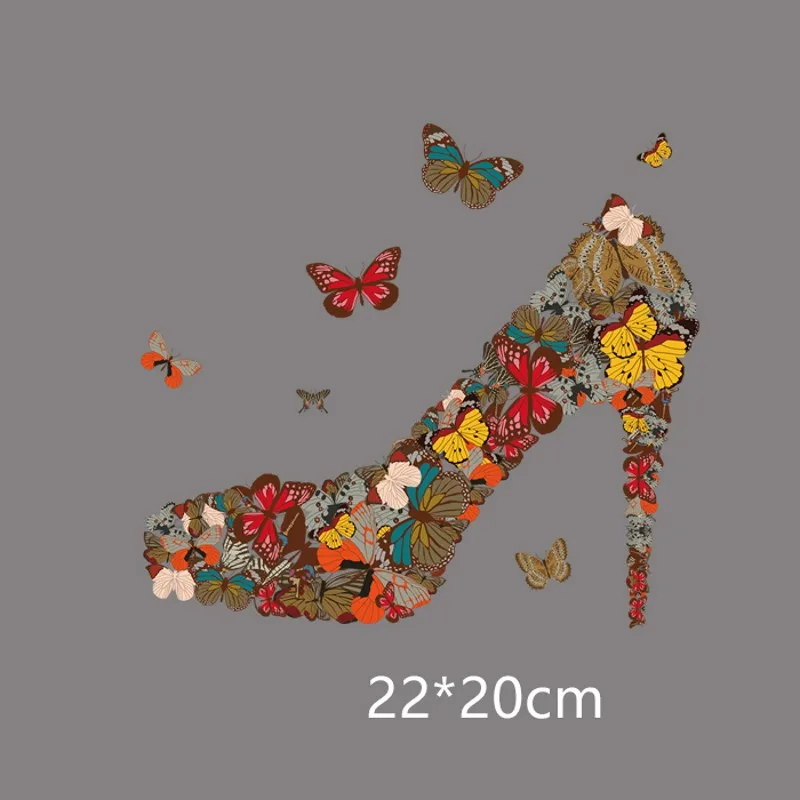 

22x20cm Butterfly High Heels Iron On Patches For DIY Heat Transfer Clothes T-Shirt Thermal Stickers Decoration Printing