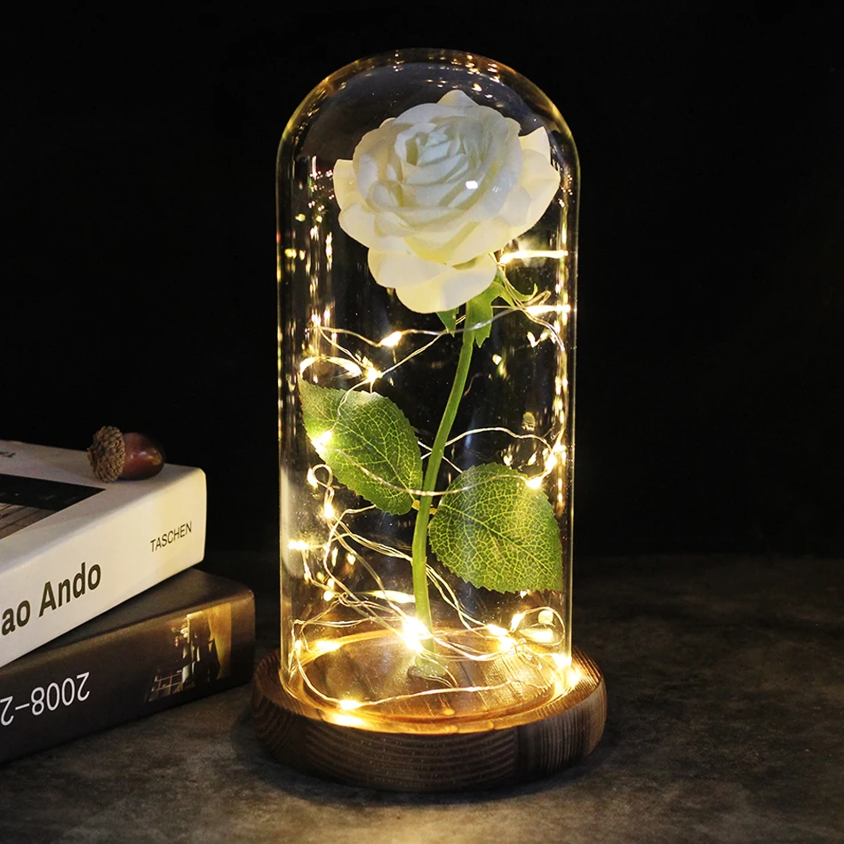 Beauty And Beast Two Rose Flower In Flask Wedding Decoration Artificial Flowers Glass Cover For Valentine's Day Birthday Gift | Дом и сад