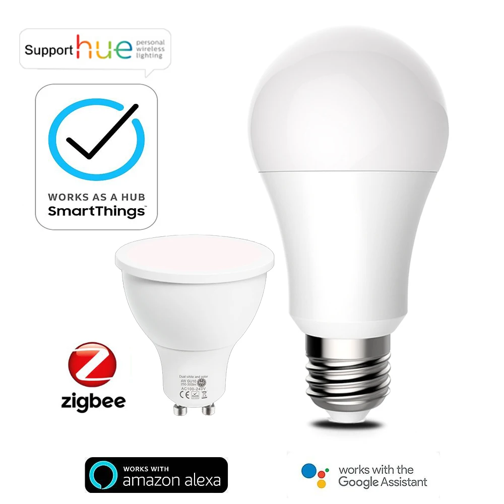 

Tuya Zigbee 3.0 LED Smart Bulb Lamp GU10 E27 RGB CCT Dimmable Light Works with Alexa Echo Plus Google Assistant Smartthings hue