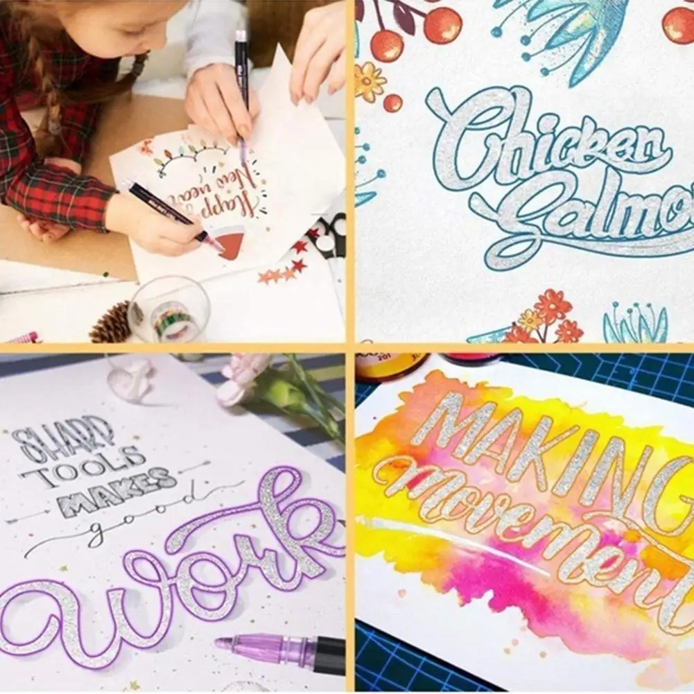 

12 Color Double Line Outline Pen Sets Marker Glitter for Painting Magic Metallic Highlighter Pens for DIY Art Writing Supplies