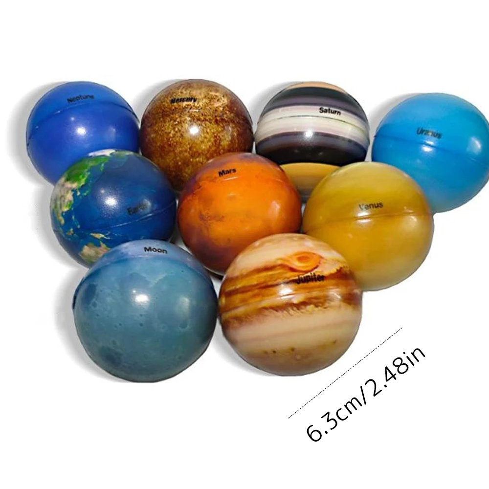 

9 Pcs 6.3cm Earth Globe Ball Nine Planets Moon Star Ball Solar System Planet Balls Stress Relief Educational Toys for Kids Gift