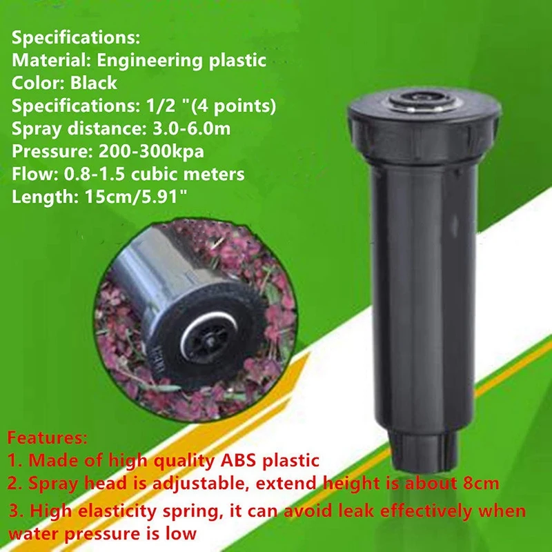 

8PCS 1 / 2-Inch -Up Automatic Sprinkler Irrigation ABS Body for Gardening Supplies Lawn Irrigation Adjustable Mode (25 to 360