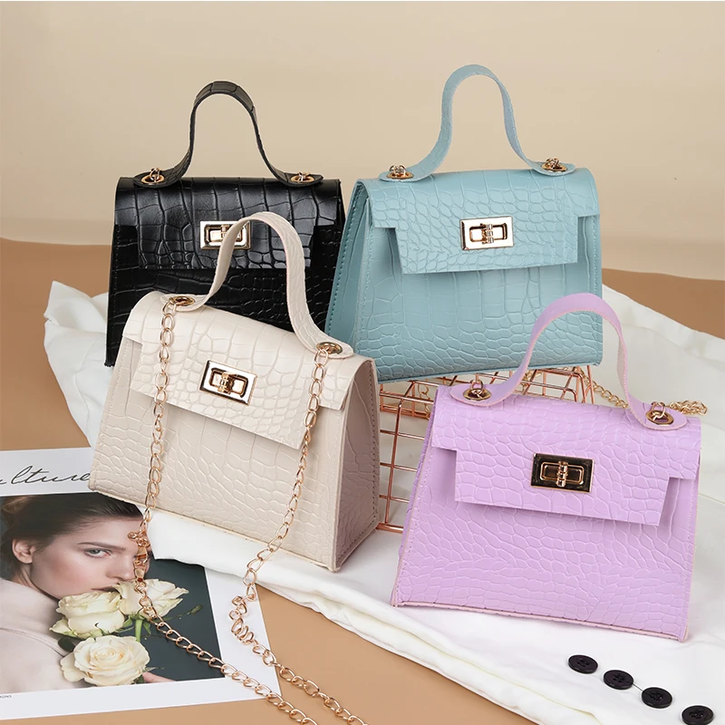 

Summer New Fashion Trend Chain Bag Shoulder Messenger Bag Chain Square Sling Crocodile Bag Handbags and purse
