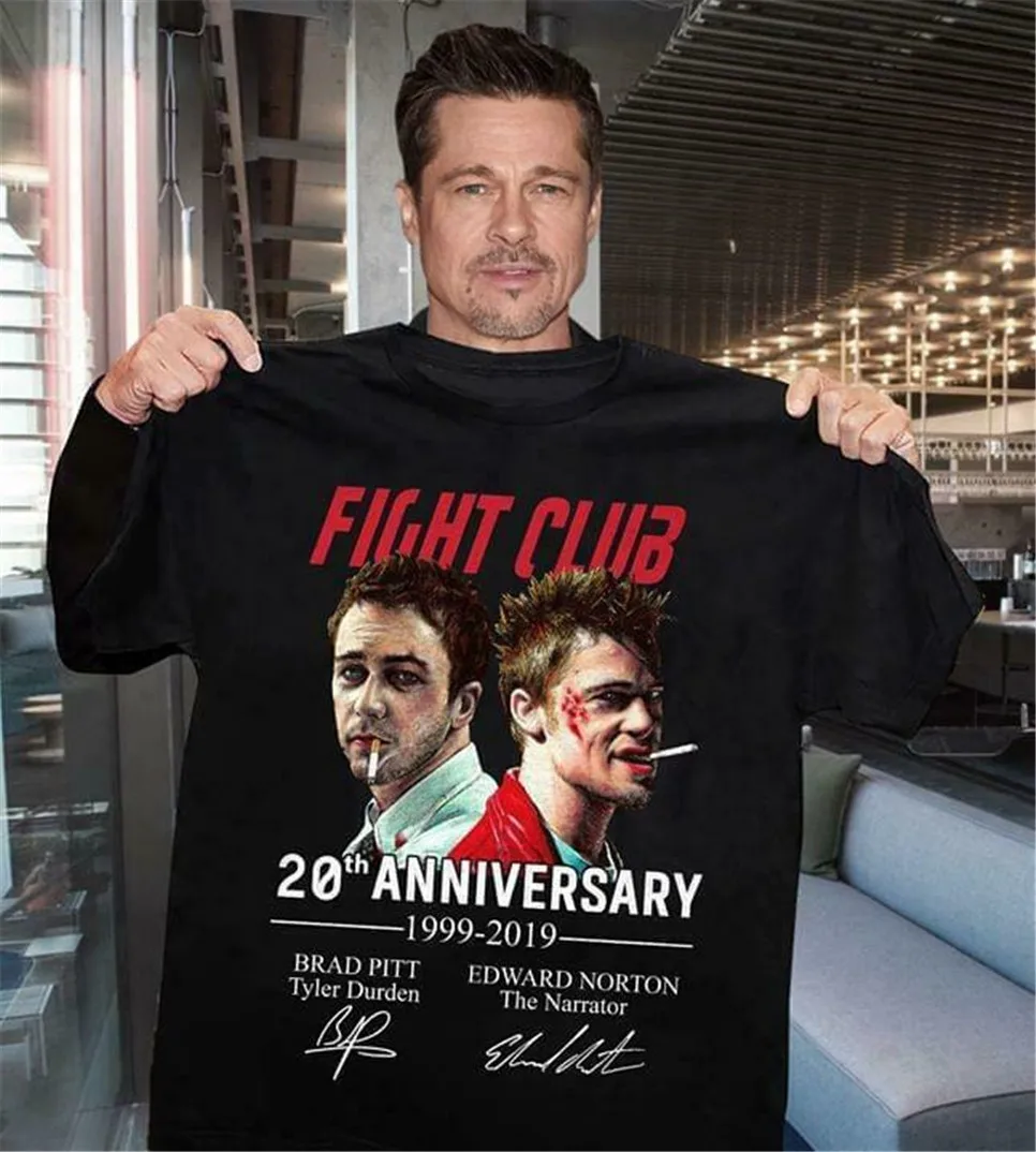 Fight Club 20Th юбилейные персонажи подписей Черный хлопок мужская S 6Xl футболка