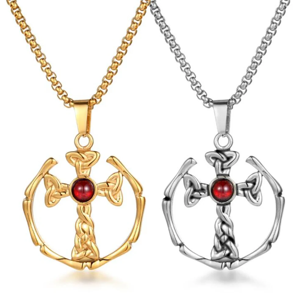 

Кулон с красным камнем из нержавеющей стали с цепочкой