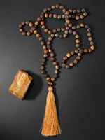 oaiite 108 natural moss picasso jasper bead necklace bohemian fashion knotted handmade tassel mala necklace for women men
