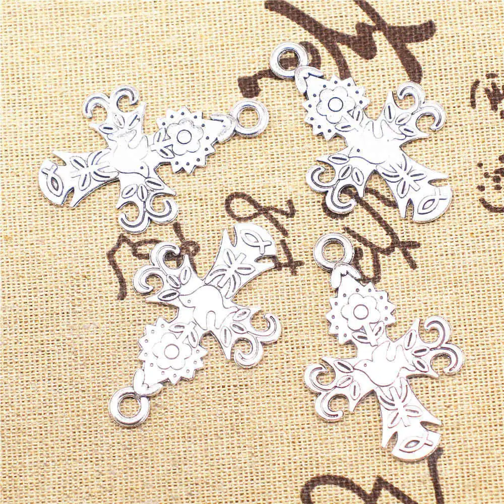 

Cross Charms Supplies For Jewelry Making Kit Antique Silver Color 6pcs 30x47mm