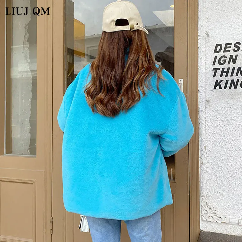 Женская короткая куртка из искусственного меха свободная теплая плюшевая с