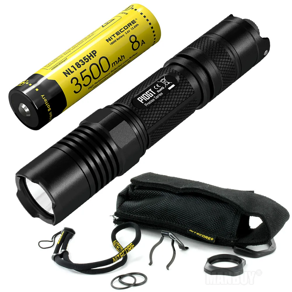 Водонепроницаемый светодиодный тактический фонарик Nitecore P10GT + 18650 перезаряжаемый