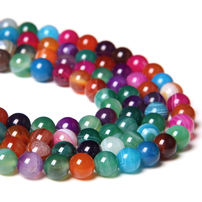 Бусы из камня Агата матовые гладкие красочные бусы натурального радужного