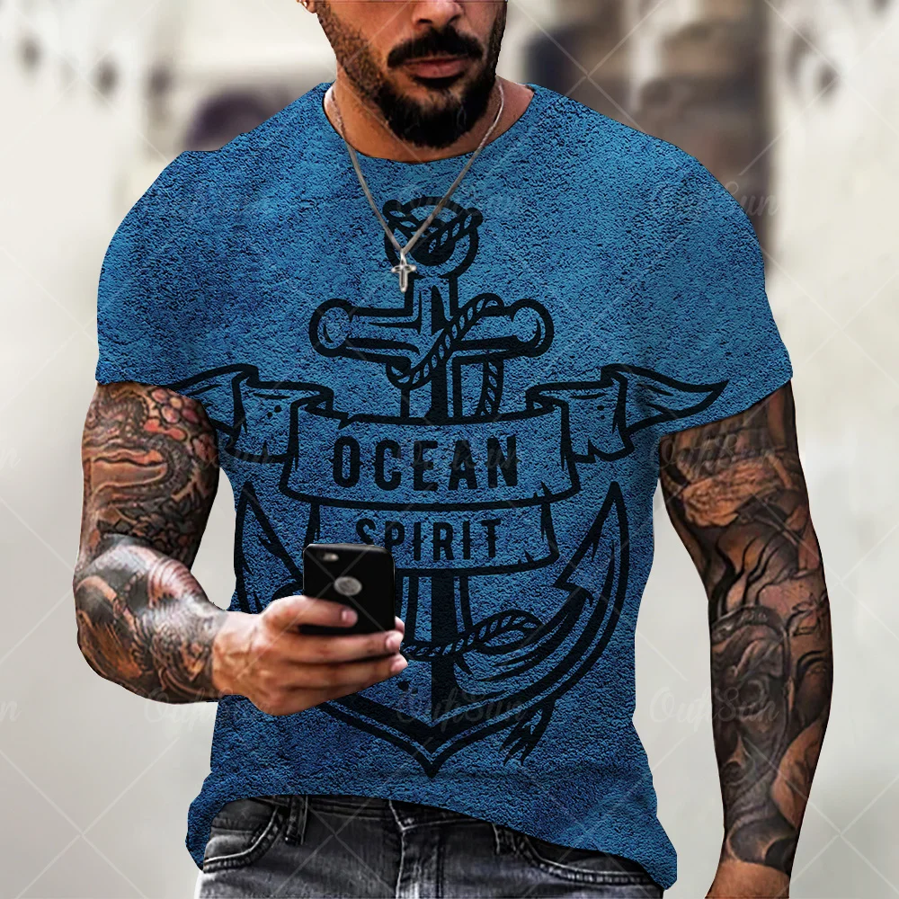 

Nautical Map 3D Print Oversized Summer T Shirt Men Ocean Style Retro Short Sleeve Tees Urban Trend O Neck Casual Unisex Clothes