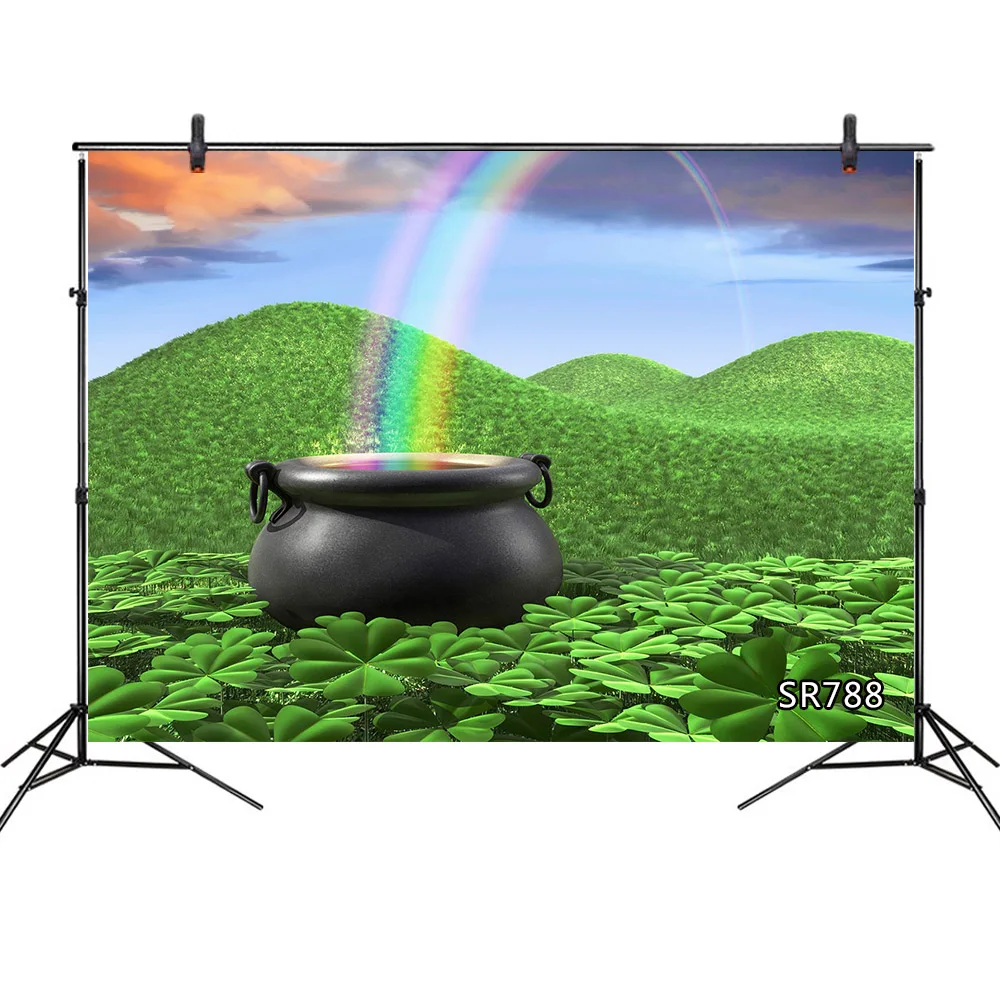 

Фотофоны на День Святого Патрика, Leprechaun с золотой монетницей, Радужный Весенний Зеленый Клевер, студийные фоны для фотографии