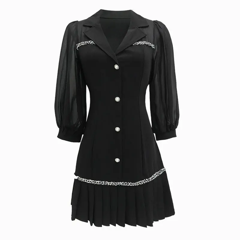 

Large size women's 2021 spring and summer new high-end temperament chiffon fairy air mesh skirt slim pleated dress