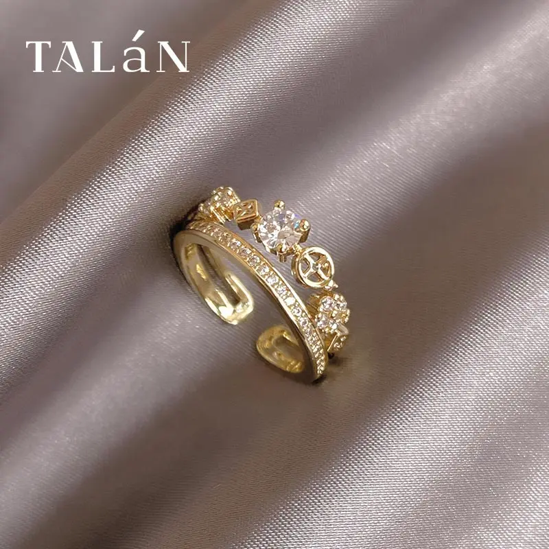 Изысканное Двухслойное Открытое кольцо с микро инкрустацией Стильное женское в