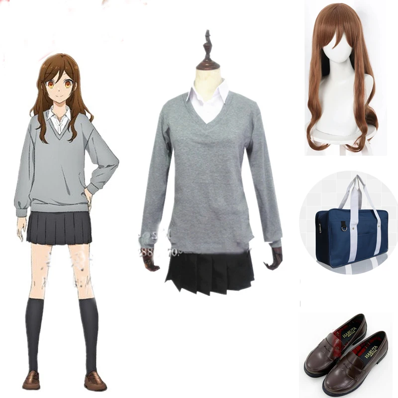 

Anime Horimiya Hori-san to Miyamura-kun Kyoko Hori Cosplay Costumes Girls School Uniform Top Skirt JK Bag Cosplay Wig Shoes