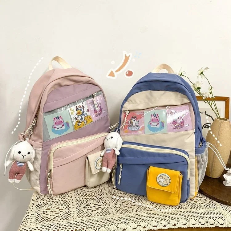 

2021 summer new college style small fresh cute cartoon soft girl student color matching transparent Backpack