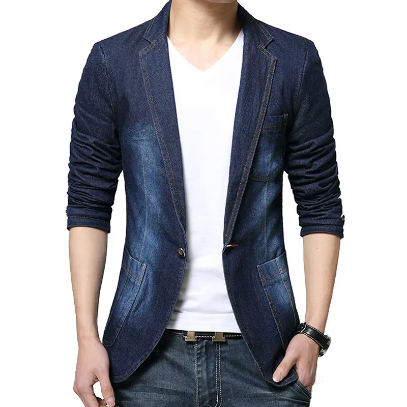

Denim Blazer Mens Slim fit Jeans Blazer Coats Leisure Mens suit jean jacket Male Casual Coat Single Button Coats