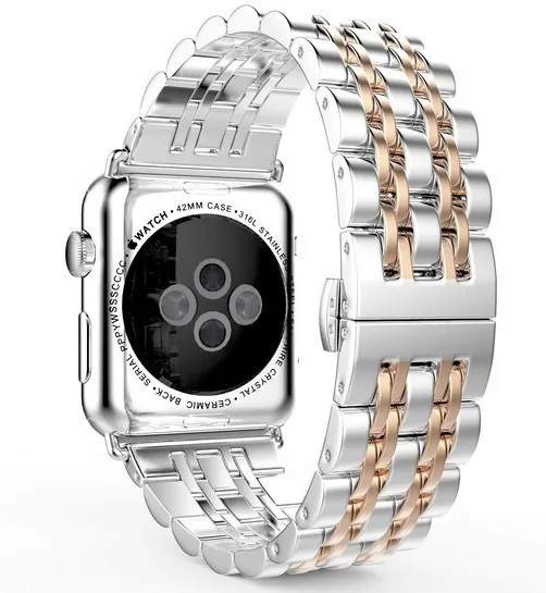 Мужской прочный браслет из нержавеющей стали для Apple Watch 5 4 3 2 1 металлический браслет или ремешок для ручных часов Apple Butterfly Пряжка для Apple Watch ремешок золотистый