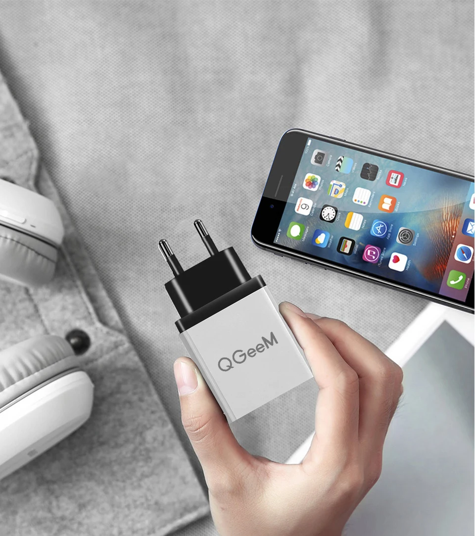 QGEEM 3 порта USB зарядное устройство для iPhone X Xiaomi EU US Plug QC 3,0 быстрое зарядное устройство для телефона Быстрая зарядка 3,0 портативное настенное зарядное устройство адаптер