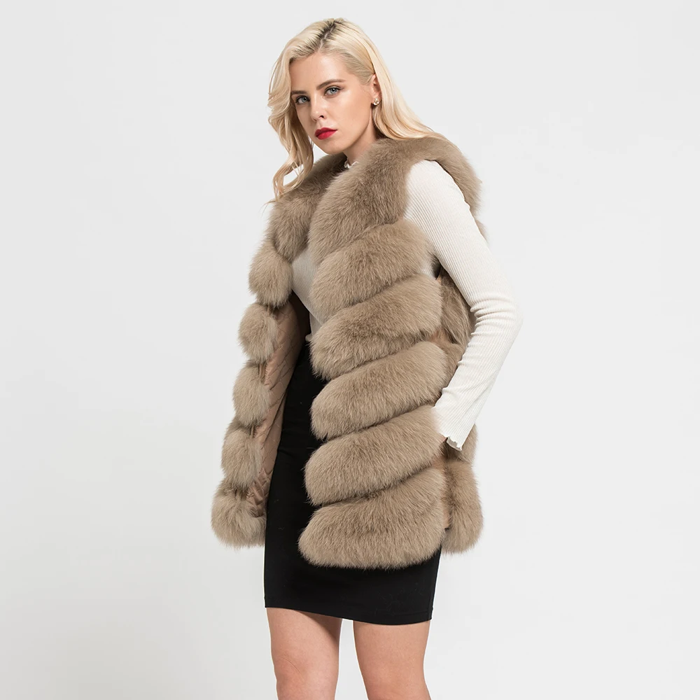 Jancoco Max, новинка, Длинный жилет из натурального Лисьего меха, Осень-зима, теплый, 6 рядов, жилет, женский, Повседневный, мягкий, жилет, высокое качество, S7167
