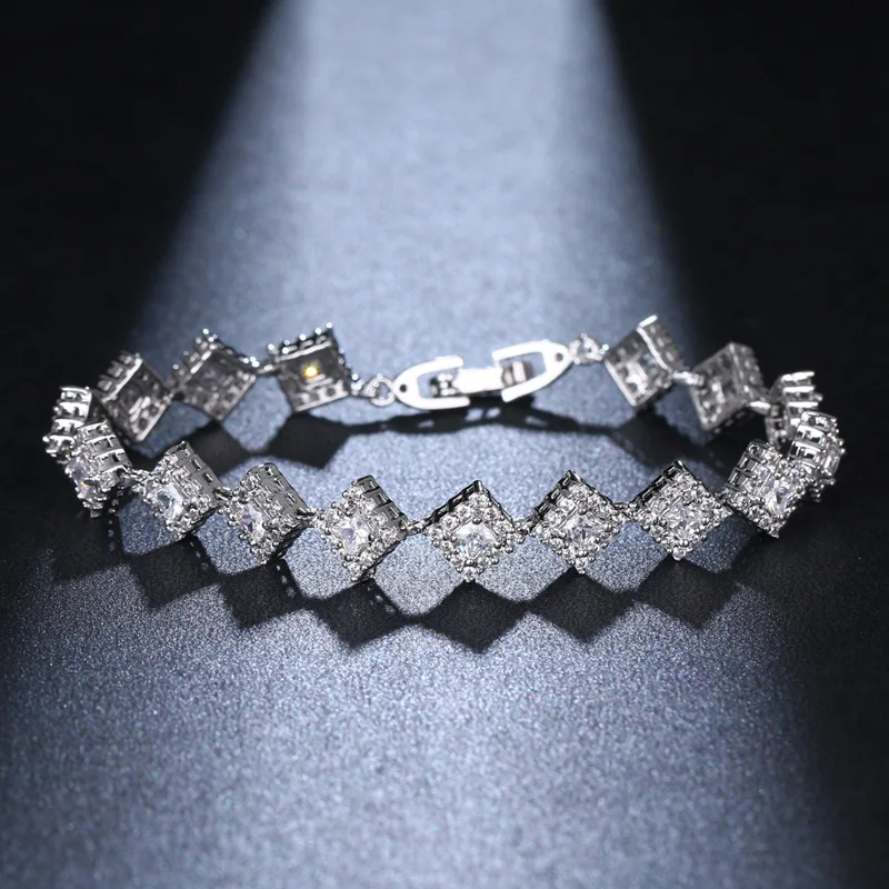 

ORZTOON Vintage Square Zircon Chain Bracelets for Women Fashion Shine Silver Color Wrap Bracelet Trendy Female Wedding Jewelry