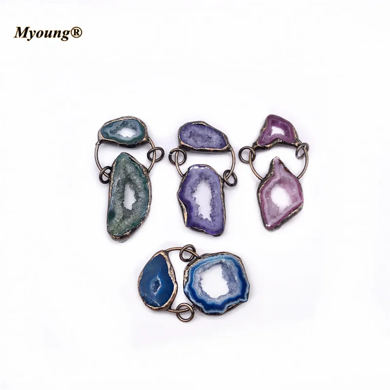 

Agates Geode Slice Necklace Pendants,Antique Copper Vintage Boho Jewelry Making Charms MY210462