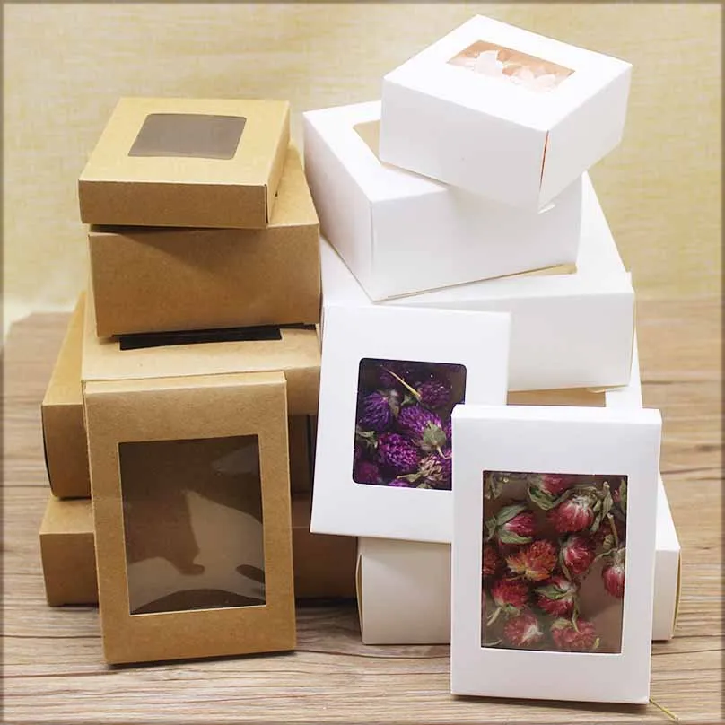 

20pcs DIY GIfts package with window white/kraft christmas gifts box cake Packaging For Wedding home party muffin packaging box