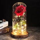 Искусственный вечная роза светодиодный светильник Красота с рисунком из мультфильма Красавица и Чудовище Роза в Стекло, подарки на Рождество, домашний декор для мамочек День Святого Валентина Новый год