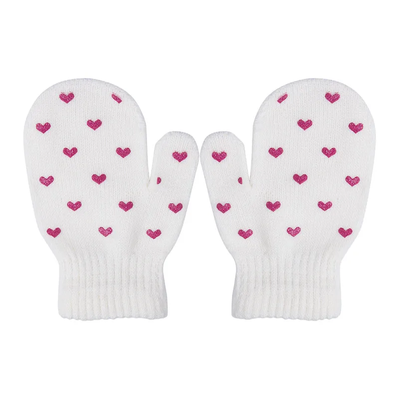 Детские варежки в горошек со звездами и сердечками зимние мягкие вязаные теплые