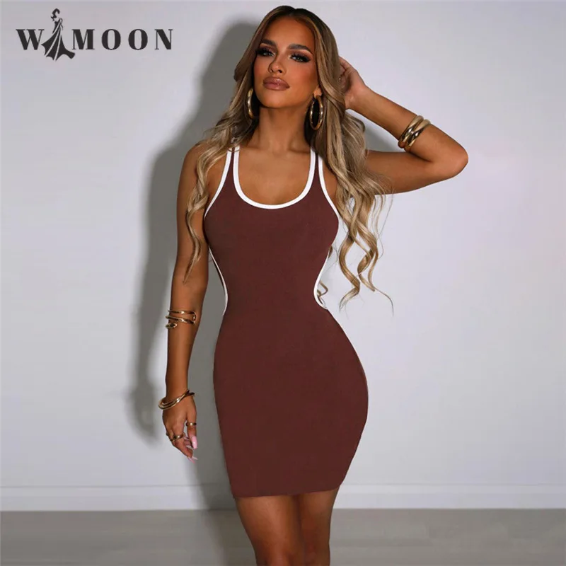 

2021 New Fashion Bump Trim Hip Style Dress Women Backless Above Knee, Mini Tank O-Neck High Street Pencil Dress for Women