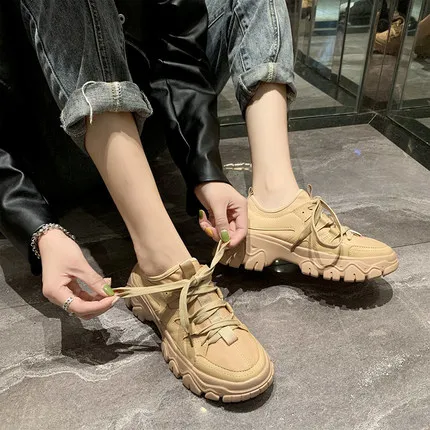 

2021 autumn new thick-soled increased breathable fashion sports dad shoes flat shoes