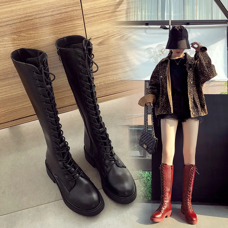 2019 г. модные женские сапоги до колена тонкие высокие сапоги-трубы в британском