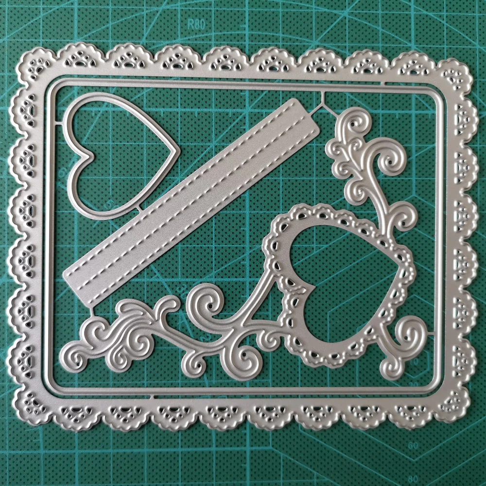 5 Pcs Rectangle Lace Frame Metal Cutting Dies Heart Decoration Stencils for DIY Scrapbooking Album Stamp Paper Card Embossing | Дом и сад