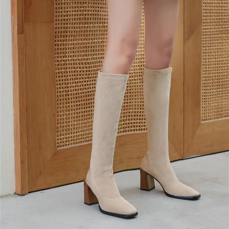 

Fashion Design Thick High Heels Women knee high boots Comfortable Ladies Boots Zipper Classic women Pumps Party Shoes Woman
