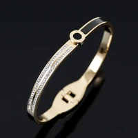 fashion cz crystal bangle bracelets stainless steel black shell roman numerals for men women couple bracelet wedding jewelry