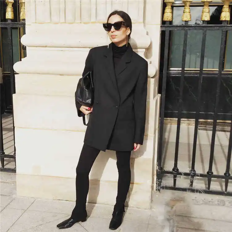 

Loreo double-breasted oversized blazer black wool blend Fashion Coat Woman 2021 Autumn Winter