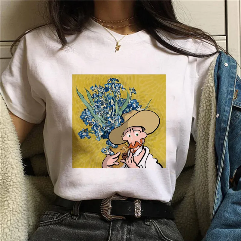 

New Van Gogh Print Tshirt Harajuku Aesthetic Funny Clothes Women Short Sleeve Tee Art Top Vintage Japanese Style Streetwear