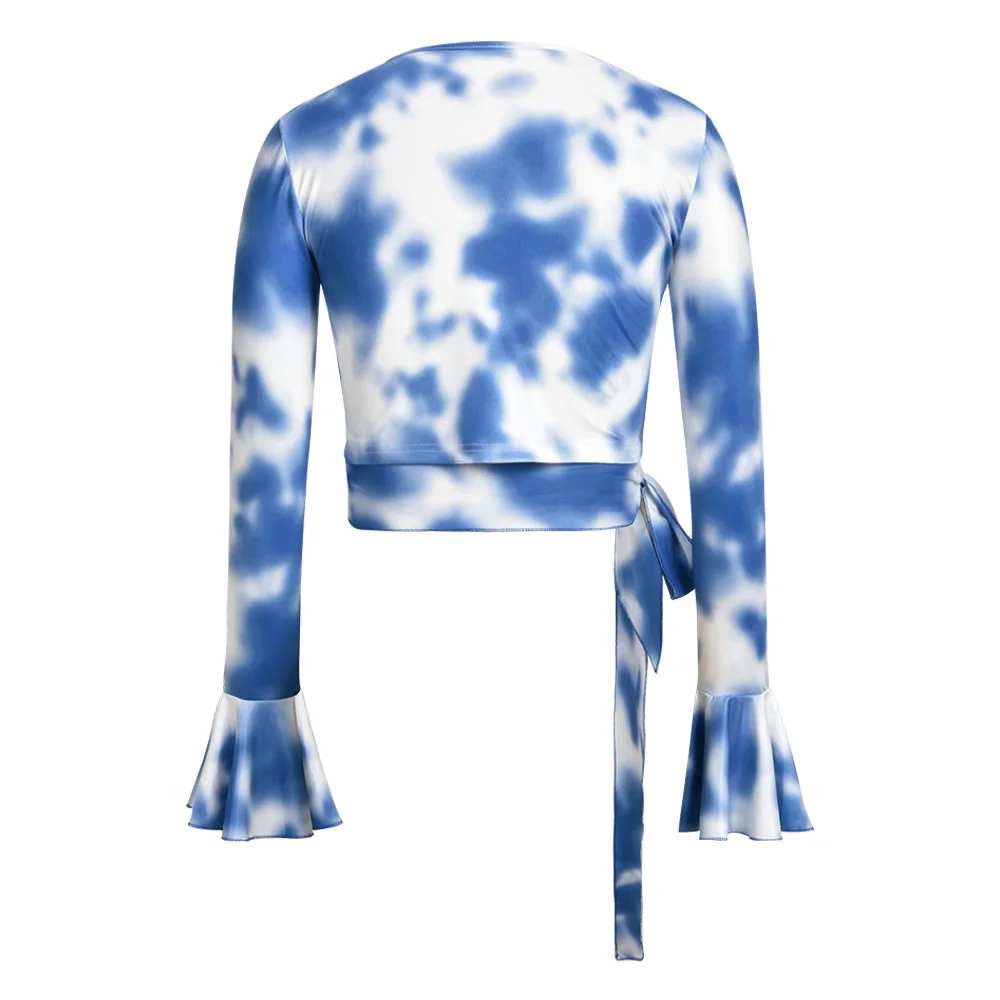 Женская блузка с v образным вырезом и завязками Короткие топы бантом пятнами