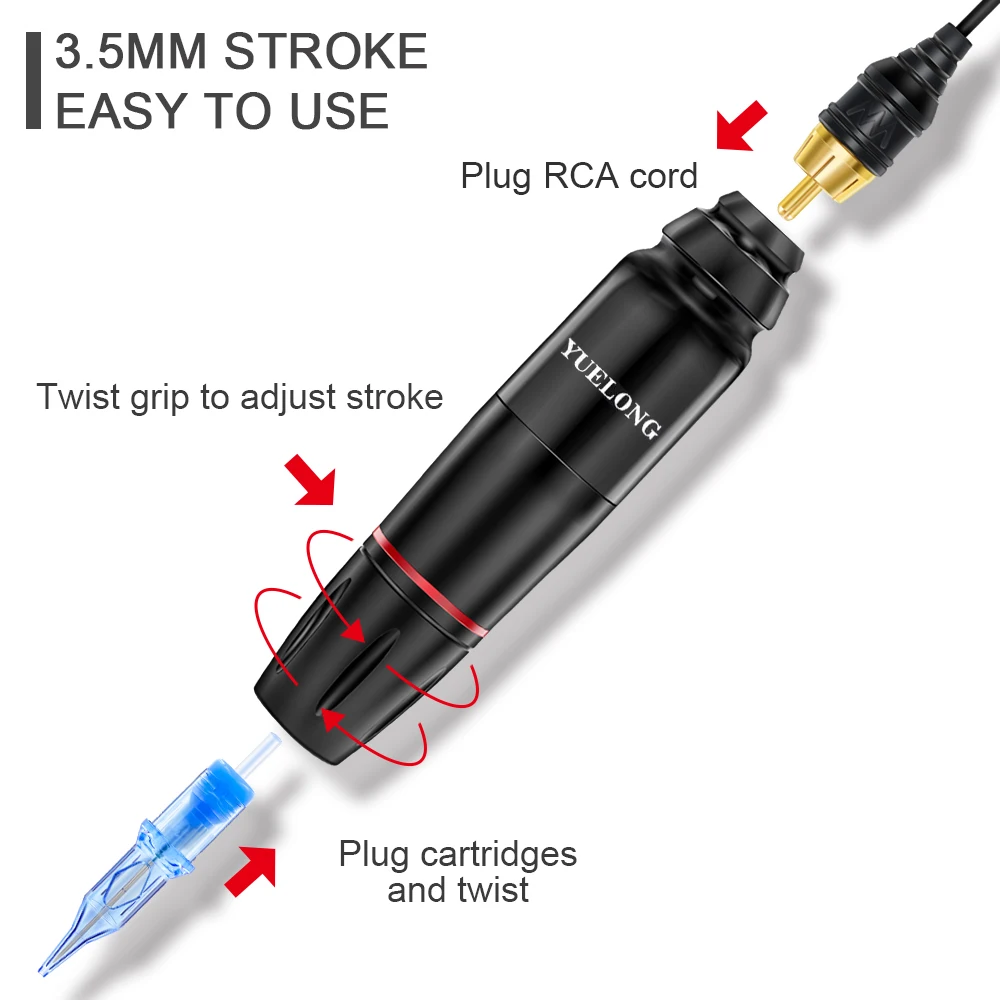 YUELONG Cartridge Tattoo Pen Rotary Tattoo Machine Tattoo Gun for Permanent Microblading Makeup Cartridge Needles Tattoo Supplie
