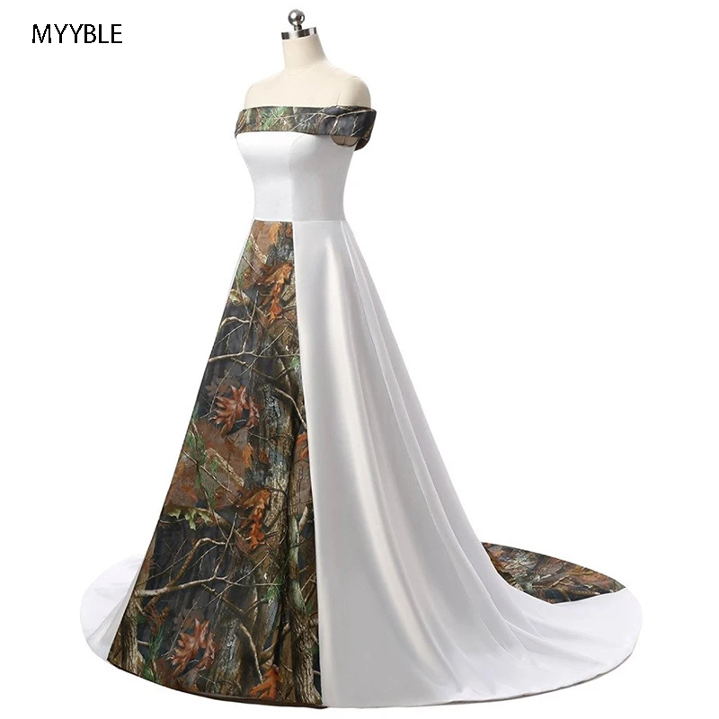 Gardlilla mancha Camo Vestido de baile blanco boda corte tren Boat cuello vestidos невесты foto Re | Свадьбы и торжества
