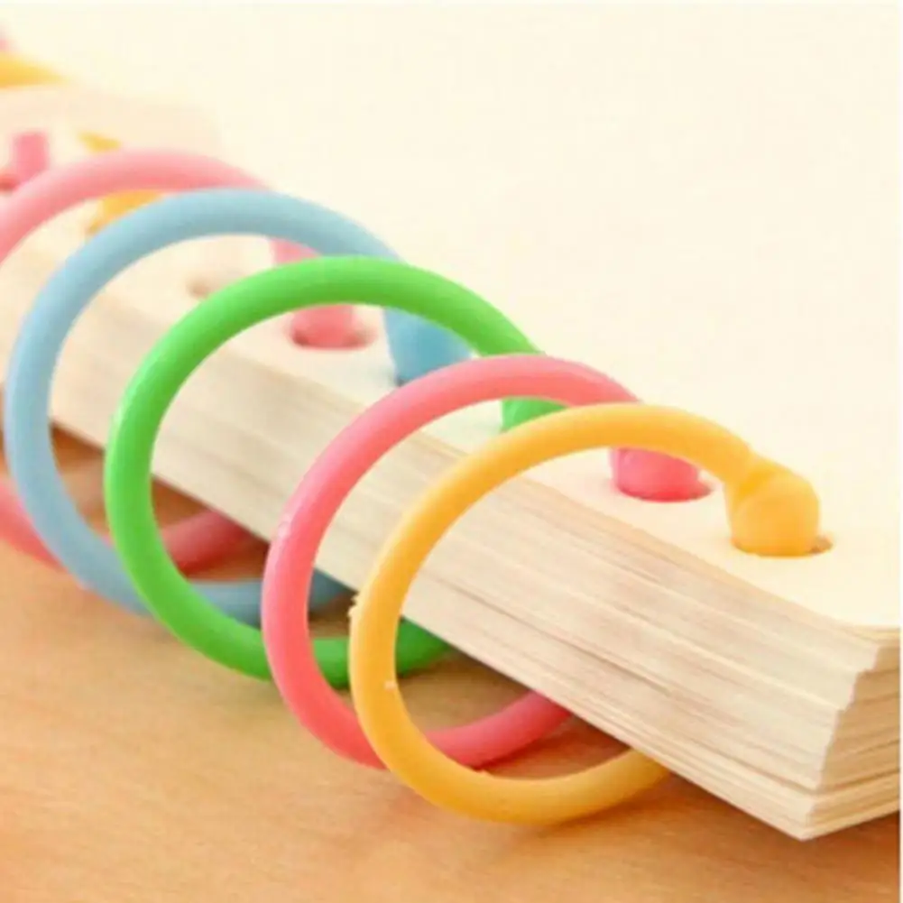 

HOT SALES !!! 30Pcs Plastic Loose Leaf Binding Rings Candy Color Coil Binder Hoop Holder Tool