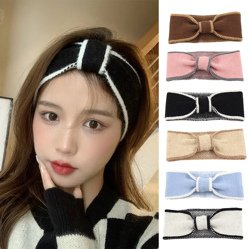 

Wide Knitted Headband Bows Knotted Winter Women Turban Hair Accessories For Girls Lady Soft Knitting Winter Headbands bandana