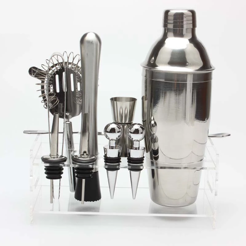 12 шт. / Компл. Бар винный смеситель бармен набор коктейль ручной шейкер инструмент с держателем из нержавеющей стали смеситель гаджет бар устанавливает H2