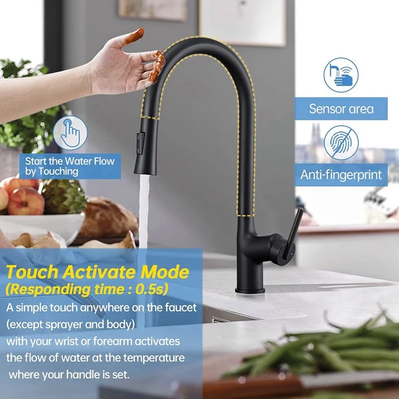 Contact On Kitchen Faucet With Deck Plate Matte Black Brass Two Water Flow Modes Sprayer Pull Smart | Обустройство дома
