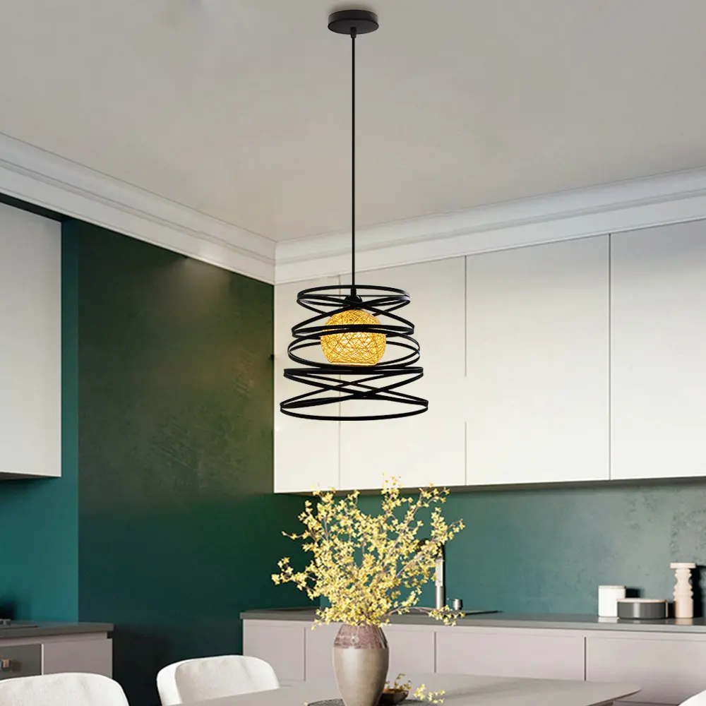 comprar Moderno Led Pingente De Luz Industrial Do Vintage Fita Espiral Redemoinho Sombra Gaiola De Arame Metal Estilo Led Luminária Iluminação Interior