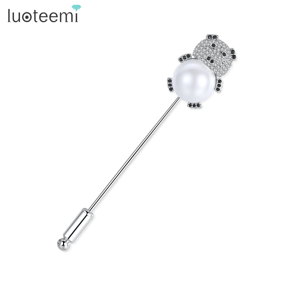

LUOTEEMI Cute Panda Brooch Fashion New Arrival Jewelry for Women Long Brooch with Imitation Pearl Animal Pins Christmas