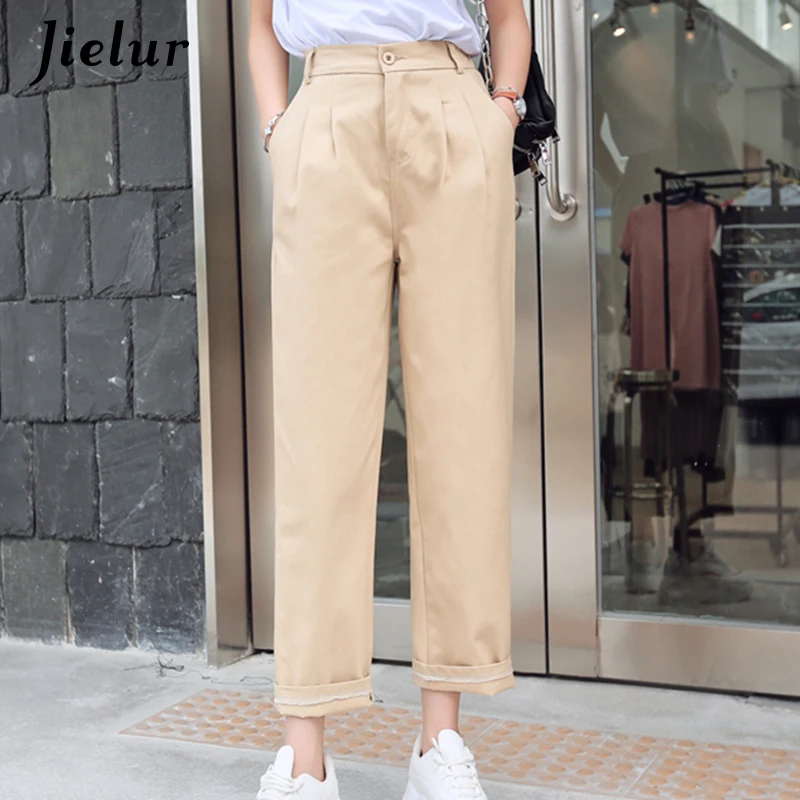 Брюки-карго Jielur женские свободные повседневные однотонные штаны с завышенной