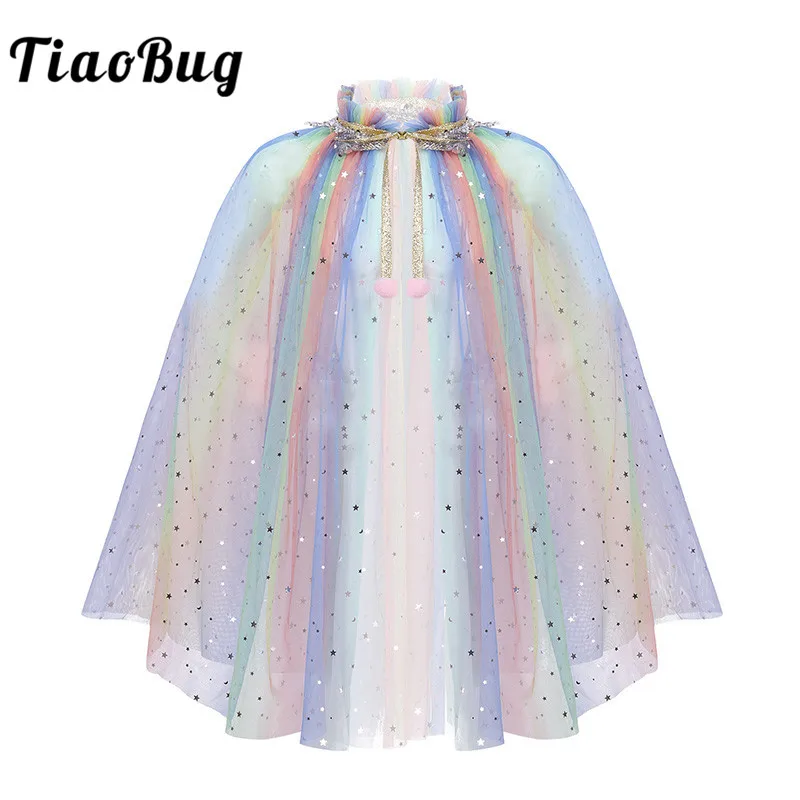 

TiaoBug Kids Sparkling Sequin Tulle Princess Cloak Capes Toddlers Girls Halloween Roleplay Carnival Birthday Party Fairy Costume