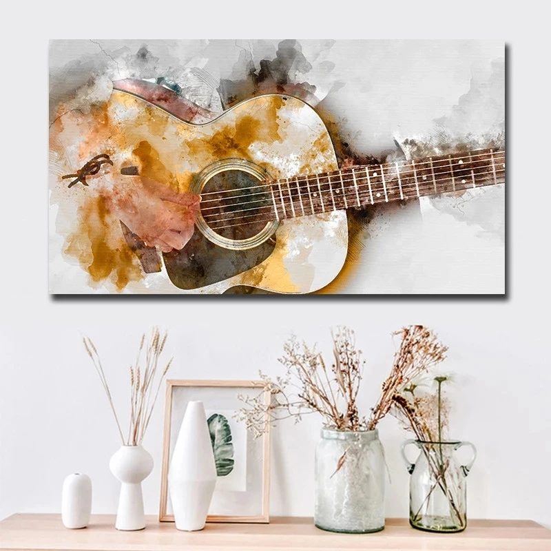

Art Painting Guitar Poster Home Wall Canvas Painting Home Decoration for Bedroom Living Room Frameless Style Can Be Customized